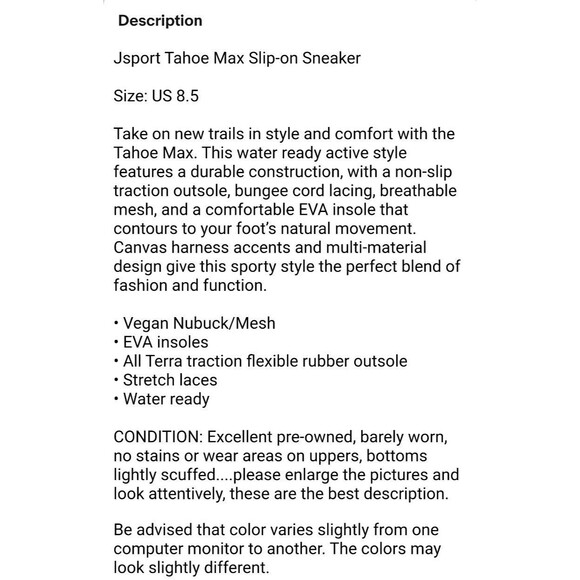 Jsport Tahoe Max Vegan Slip-on Trail Sneaker Women's US 8.5 Blue Water Ready - Picture 12 of 12